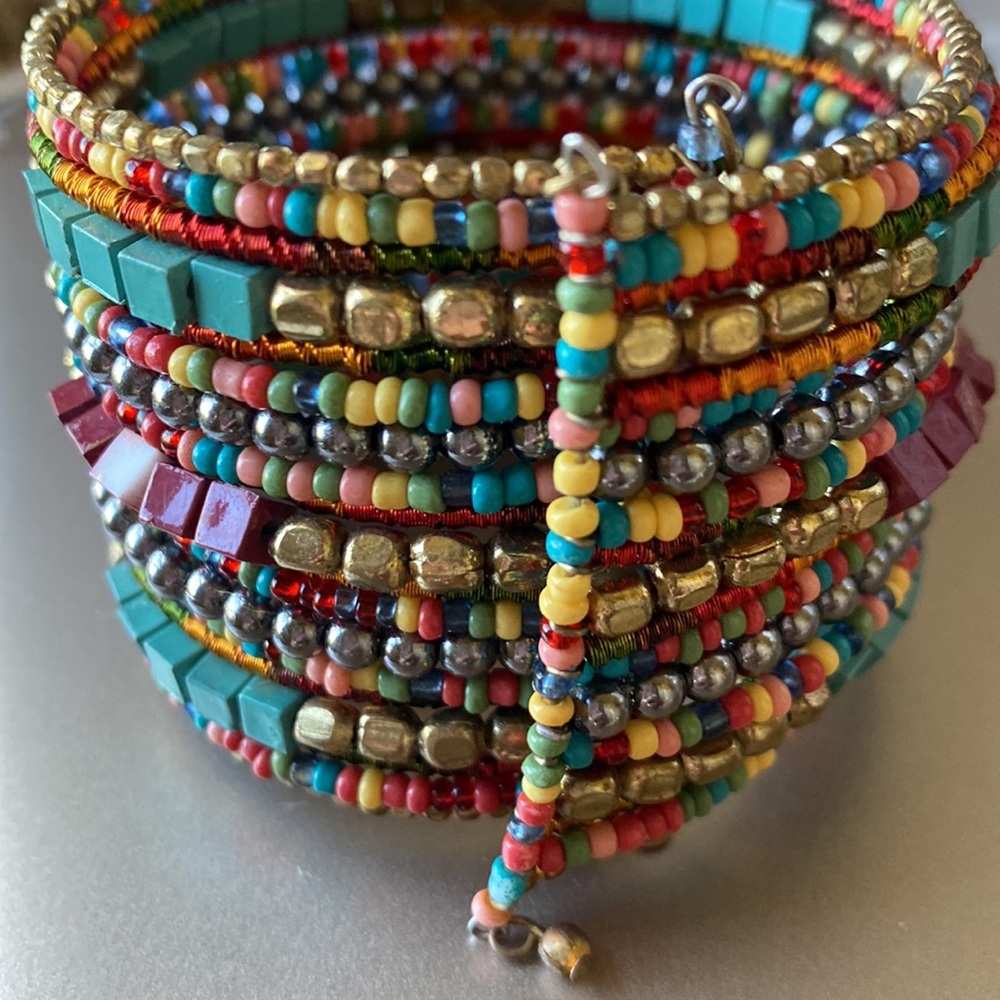 Wide Boho Beaded Multi Colored Cuff Bracelet - image 5